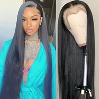 Perruques Lace Front transparentes HD Perruque de cheveux humains droite sans colle Perruques de cheveux vierges alignés sur les cuticules