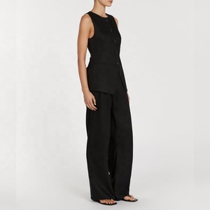 <span class=keywords><strong>Chaleco</strong></span> de lino con detalle de botón a través del cierre para <span class=keywords><strong>mujer</strong></span> <span class=keywords><strong>Chaleco</strong></span> de palangre a medida Escote redondo con botón <span class=keywords><strong>Chaleco</strong></span> de lino negro - Product Image 4