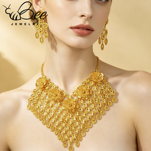 Collar de Oro Pakistaní Chapado en Oro que No se Deslustra, Fabricantes de Joyería Tradicional de Alta Calidad para Novias de Dubái, Conjunto de Joyería para la Noche - Product Image 2