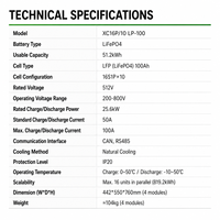 Batterie empilable haute tension 51,2 kWh 512 V LiFePO4 avec BMS pour stockage d'énergie domestique solaire
