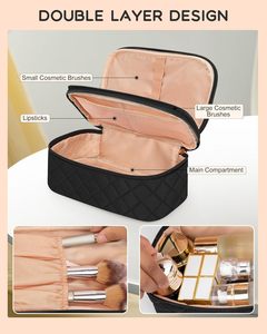 Borsa cosmetica da viaggio impermeabile da donna e borsa per Organizer cosmetica leggera a doppio strato con porta pennelli per il trucco - Product Image 2