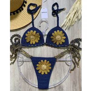 Crochet Bikinis Set Mujer Tankini Swimwear Women Biquinis Feminino Sexy Swimsuit Biquini Flor Brazilian Adjustable Thong Bikini