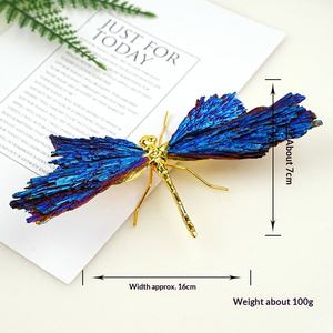 Hot-selling, natural black tourmaline plated crystal dragonfly, electroplated blue feather <b>ornament</b> crystal handicraft wholesale - Product Image 2