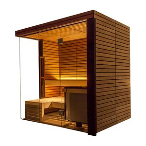 Cabina Sauna Moderna a Cubo per Interni, Sauna in Cedro per 2-4 Persone con Fronte in Vetro Completo e Illuminazione Ambientale a LED - Product Image 5