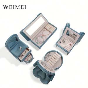 Velours Boîte À Bijoux Anneau Boucle D'oreille Pendentif Collier Bleu Nouvelle Arrivée En Gros - Product Image 3