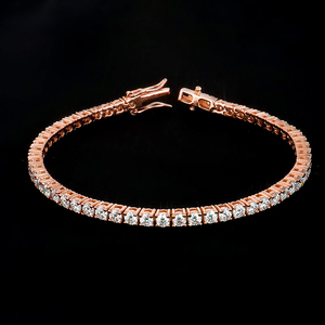 Exquisita Pulsera de Tenis para Mujer, Chapada en Oro Rosa, con Moissanita VVS de 4mm, Corte Brillante, Plata 925, Certificada GRA, de Moda - Product Image 1