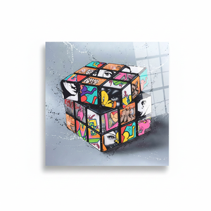 Vibrant Rubik's Cube Graffiti Art: Printed <b>Canvas</b> <b>Wall</b> Decor,TEMPERED GLASS ART - Product Image 2