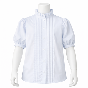 Chemise d'uniforme scolaire ajustée en popeline de coton bleu clair pour filles, chemise scolaire élégante à manches longues - Product Image 3