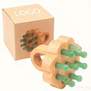 Cepillo masajeador de cabeza de cuero cabelludo de madera Jade Manual portátil con logotipo personalizado, herramienta de masaje corporal de mano, cepillo para el cabello húmedo y seco - Product Image 1