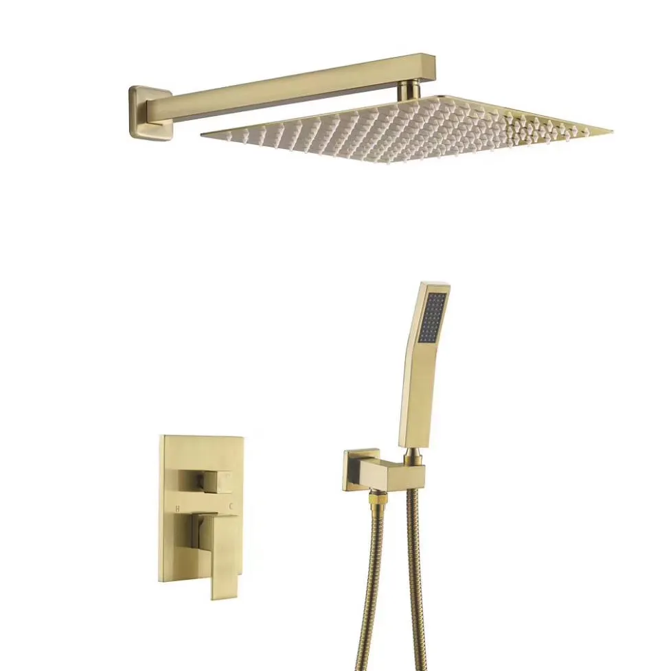 High quality concealed mounted waterfall brass rain shower system, golden shower faucet