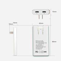 Chargeur de voyage universel 65W, adaptateur pliable avec 3 broches interchangeables, station de charge rapide ultra-mince pour les voyages d'affaires internationaux