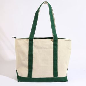 Sac fourre-tout en toile de coton recyclable personnalisé avec poignée en corde, fermeture éclair, poche, logo imprimé, couleur naturelle - Product Image 5