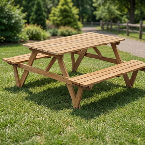 Indonesian Solid Wood Modern Picnic <b>Table</b> and <b>Bench</b> Set for <b>Outdoor</b> Use - Product Image 3