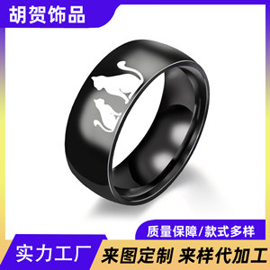Pet lover double <b>cat</b> silhouette <b>ring</b> stainless steel wide-sided glossy male and female neutral wind cross-border wholesale <b>ring</b> - Product Image 1