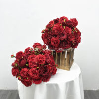 Meilleures ventes DKB, arrangements de roses en soie artificielles réalistes de 80 cm, rouge, rose, blanc, fleurs artificielles en boule, décorations de Noël