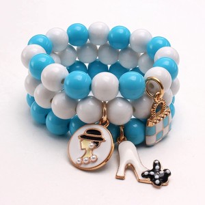 <b>Cute</b> Kids Beaded <b>Bracelet</b> With Blue White Acrylic Beads Charms Handbag Design Gift Jewelry - Product Image 1