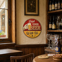Plaque Métallique Murale Rétro Ronde pour Pub et Bar, Décoration Vintage 'Buvez de la Bonne Bière avec Nous', en Étain Embossé, Personnalisable, Fournisseur Direct d'Usine OEM