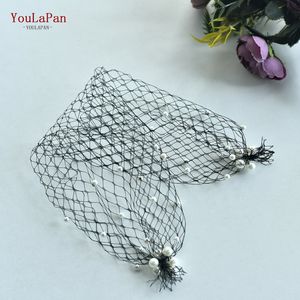 YouLaPan MA08-B Velo de novia minimalista negro de una sola capa, estilo jaula de pájaro, sexy, adornado con perlas de malla grandes, ideal para novias - Product Image 2