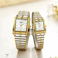 CHENXI 106 Neue 1-teilige Modische Rechteckige Quarz Edelstahl Paaruhr 28mm Zeiger-Zifferblatt 20mm Armband Wasserdicht Geschenk