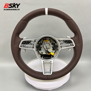 Volant en cuir rouge <span class=keywords><strong>bordeaux</strong></span> personnalisé pour Porsche Panamera Macan Cayenne 718 911 918 958 970 971 992 Installation directe - Product Image 6