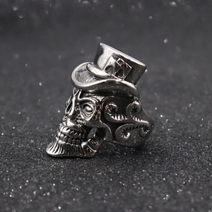 Anillo de Calavera Gótica de Acero Inoxidable <span class=keywords><strong>para</strong></span> Hombre, Estilo Punk Hip Hop, Joyería de Moda, Anillo de Hombre con Cabeza de Fantasma y Sombrero - Product Image 4