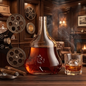 Bouteille de liqueur en verre gaufré tête de lion de luxe Solent, pour brandy, spiritueux, vin, vente en gros, fournisseur, fabricant, en vrac - Product Image 1