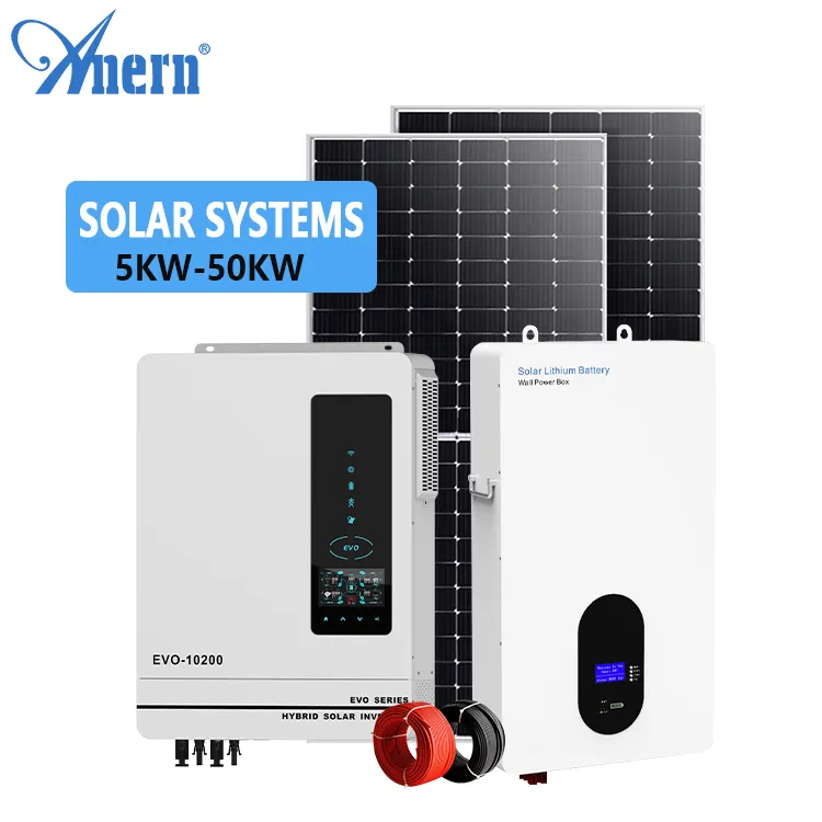 Anern Systeem Zonne-Energie Hybride Inverter Zonne-Energie Pack Zonne-Energie Systeem Volledige Pakket 200kw Solar Kits Met Tv