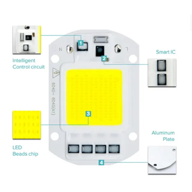 Vente en gros puce COB LED AC220v LED blanche à spectre complet puce COB LED 20w 30w 50w puce COB LED sans conducteur pour la lumière de croissance