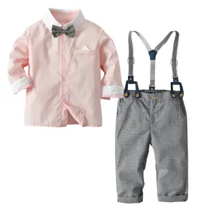 Boys' long-sleeved contrast shirt and overalls gentleman suit Baby gentleman outing clothes holiday formal wear