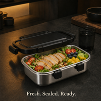 Boîte à lunch carrée hermétique et anti-fuite de style coréen en acier inoxydable 304 avec couvercle en plastique PP compatible micro-ondes