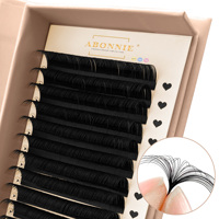 Extensions de cils en PBT coréen noir mat, extensions de cils de marque privée, extensions de cils en velours noir mat, plateaux de cils en vison