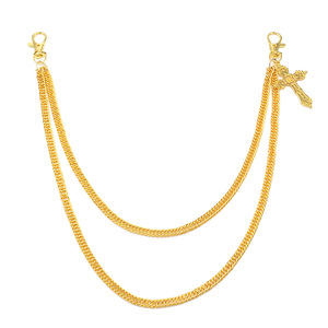 Cadena de cintura en forma de cruz Yueli, imitación de oro, aleación de zinc, estilo hip hop punk, para uso diario, doble anillo, cadena corporal de moda. - Product Image 5