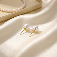 Grandes boucles d'oreilles en perles d'eau douce naturelles blanches rondes Aurora, or 18 carats, tailles 6-13 mm