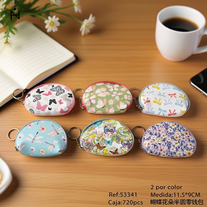 Portafoglio semicircolare con stampa di fiori e farfalle Zi, 11,5x9 cm, portamonete stampato per donna - Product Image 3