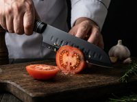 Cuchillo Santoku de Acero Inoxidable Negro Mate con Revestimiento Antiadherente, Cuchillo de Chef Japonés Especialmente Diseñado para Cortar Carne