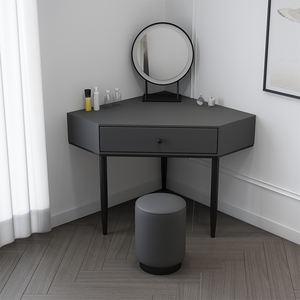 モダンコーナードレッサーテーブルミラースツールセット省スペースベッドルームメイクアップテーブルPUカバー北欧バニティドレッシングテーブルセット - Product Image 1