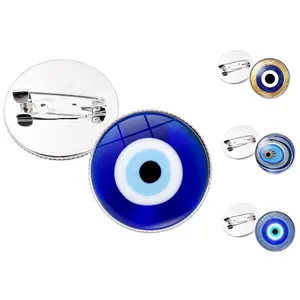 Groothandel Zinklegering En Glazen Knop Badge Turkse Blauwe Eye Pin Badge