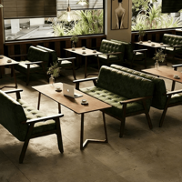 Ensemble de chaise et table rembourrés en cuir rétro moderne |   Cadre en bois |   Personnalisé, Prix d'usine, Vente en gros |   pour Café & Restaurant