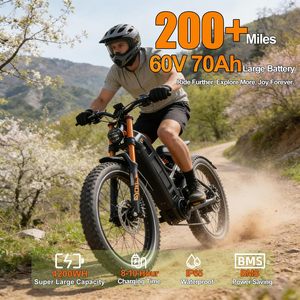 Vélo électrique tout-terrain de type montagne, double suspension, freins à disque hydrauliques, pneus larges, pour aventures en plein air et tous terrains - Product Image 6