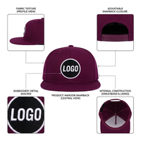 Casquette Snapback à Visière Plate Personnalisée avec Logo Circulaire, Bordeaux, 6 Panneaux en Sergé, Style Hip-Hop, pour la Vente en Gros