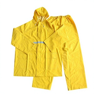 Ensemble de pluie unisexe noir en polyester/nylon imperméable, coupe-vent et respirant, avec fermetures éclair, bandes réfléchissantes et poches, pour le travail (vente en gros) - Product Image 1