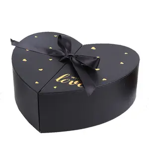 Cadeau de luxe papier vide double boîte de chocolat ouverte emballage cadeau en forme de coeur boîte à fleurs rose