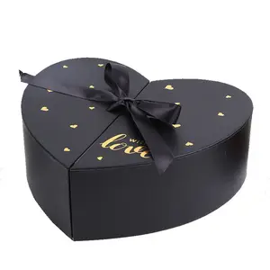 Luxury gift empty paper double open chocolate box heart shape gift packaging rose flower box