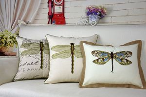 Beige Hemp Edge Embroidered Pillowcase American French Country Cotton Linen Pillowcase <strong>Cushion</strong> <strong>Cover</strong> <strong>Without</strong> Core - Product Image 2