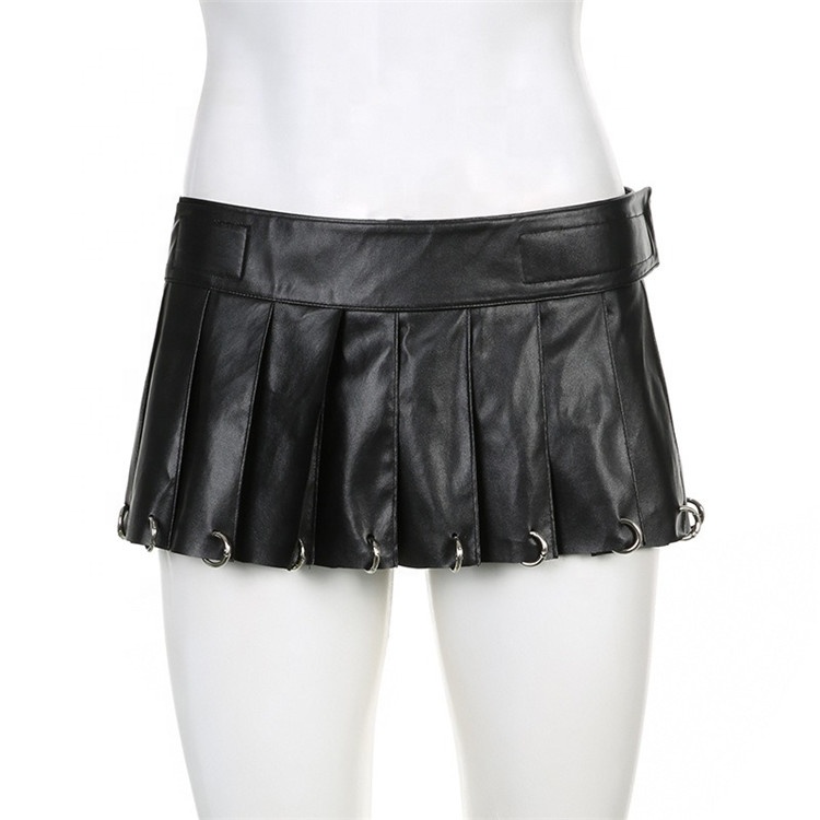 ★ Leey★ LEATHER BUCKLE PLEATED SKIRT BLACK P0000EIR LEATHER BUCKLE PLEATED SKIRT BLACK - LEEY | 60% - Asian