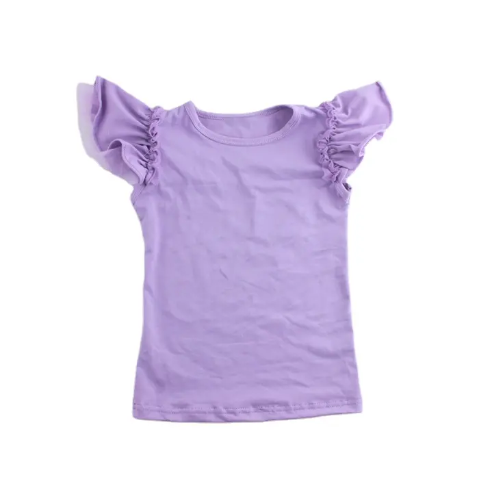 Hot Sale Toddler Flutter Ruffles Sleeve Shirts Solid Color Summer Clothing Baby Cotton Clothes Flutter Sleeve Girls Top