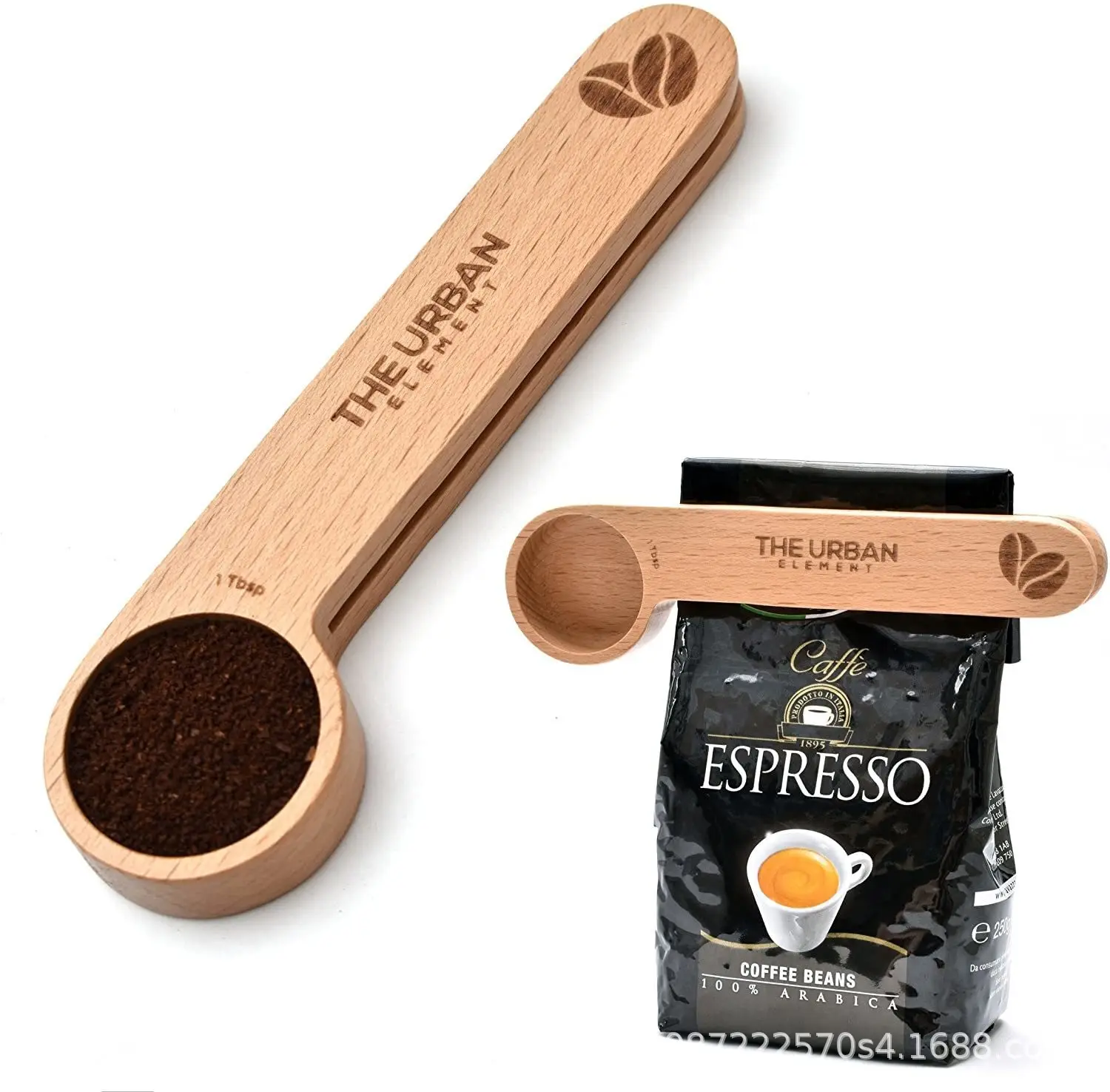 Wooden coffee bean measuring spoon Snack bag clip Creative beech LOGO can be printed