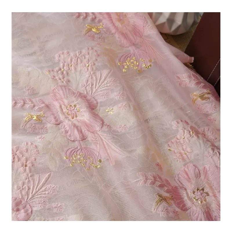 Chinese Manufacturer Gold Thread Glitter Lace Floral Pattern Brocade Jacquard Fabric for Dress