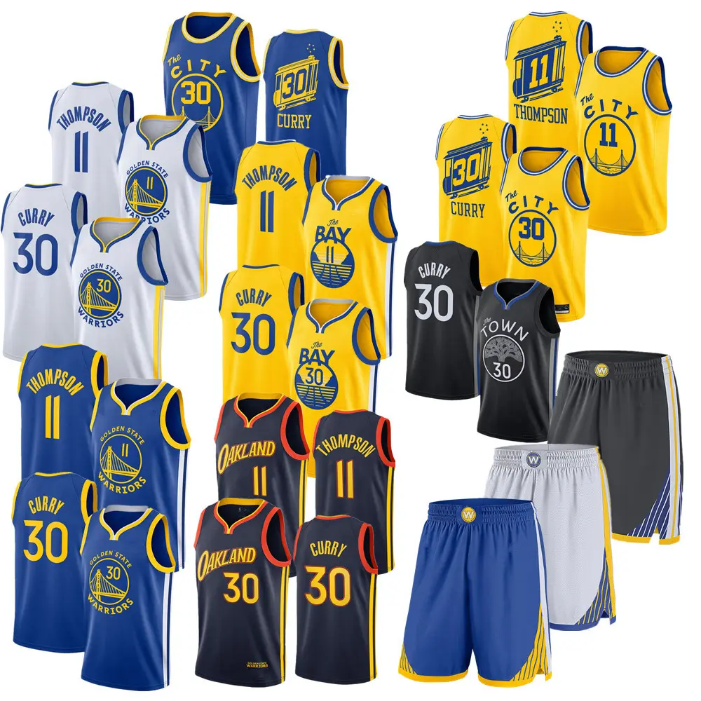 2022 Golden State Basketball Jerseys 30 Stephen Curry 11 Klay Thompson 23 Draymond Green Stitched Home Blue Jersey Shorts