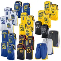 Camisa de basquete azul dourada, calção de basquete com costura, 30 stephen curry 11 cly thompson 23, de cor dourada, verde, para casa, 2022